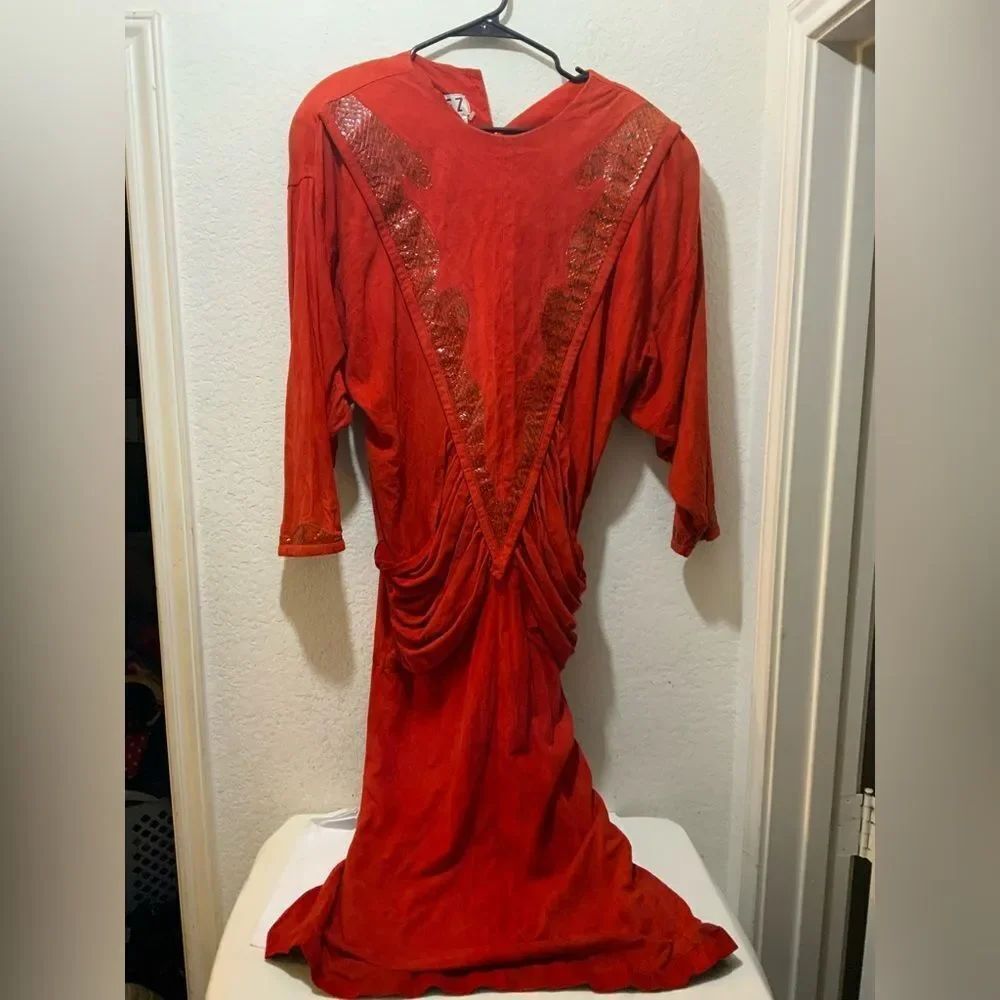 Eres Vintage Red Dress suede with animal print Women’s S USA
